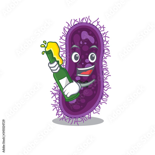 Mascot character design of lactobacillus rhamnosus bacteria say cheers with bottle of beer