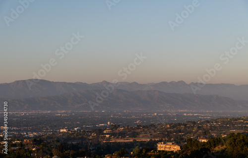 Scenic aerial San Fernando Valley vista at sunset, Los Angeles, California