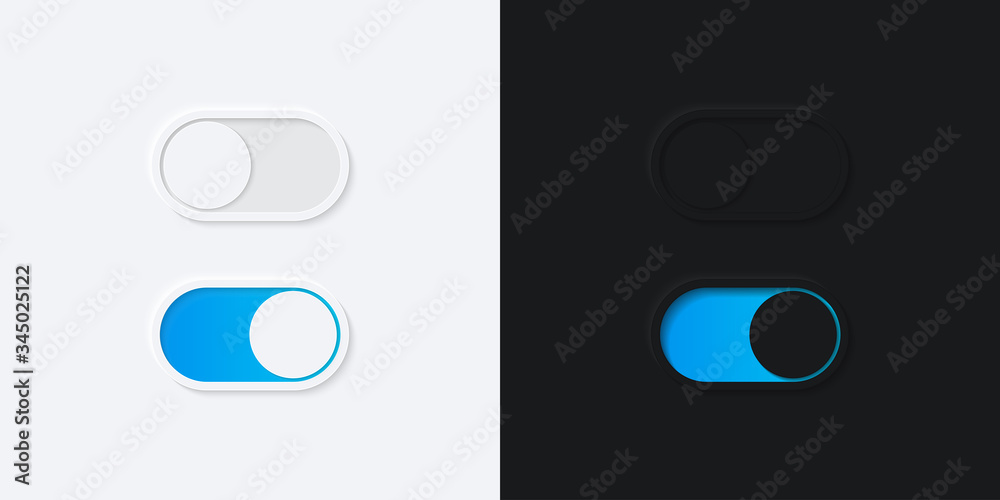Minimalist Switch Button in Neumorphism Design. White and Black. Simple