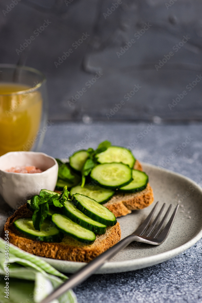 Healthy lunch with vegetable toasts
