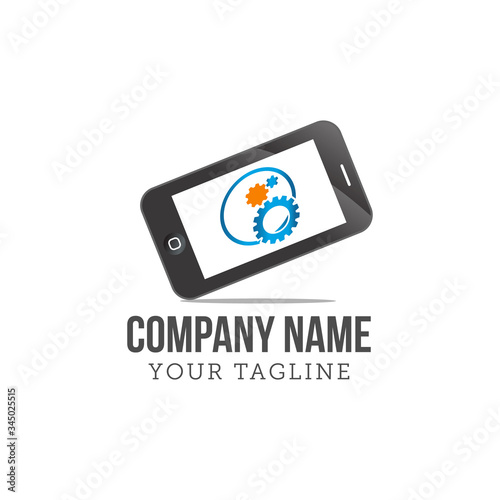 Smart phone Repair logo template design. Smart phone logo with a modern frame isolated on a white background