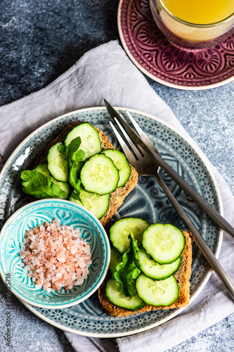 Healthy lunch with vegetable toasts