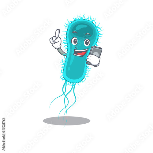 Escherichia coli bacteria cartoon character speaking on phone