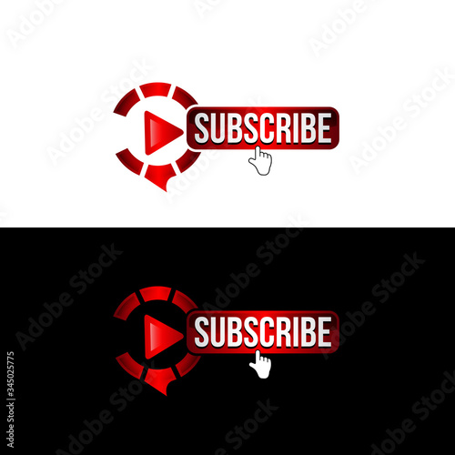 Template subscribe button with bell and finger click cursor. Social media background subscribe. Social media concept. Vector illustration. EPS 10