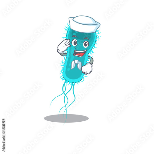 Sailor cartoon character of escherichia coli bacteria with white hat