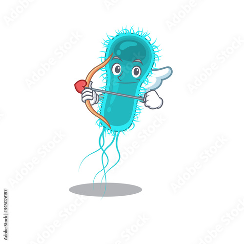 Escherichia coli bacteria in cupid cartoon character with arrow and wings