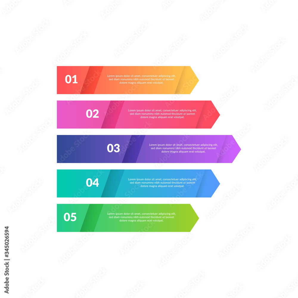 Colorful Business Infographics banners set. Modern template with 5 option or step. Can be used for education, brochures, flyers, workflow layout, diagram, number options, step up options, presentation