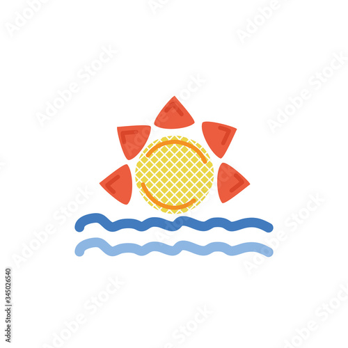 sun with sea waves weather symbol isolated icon