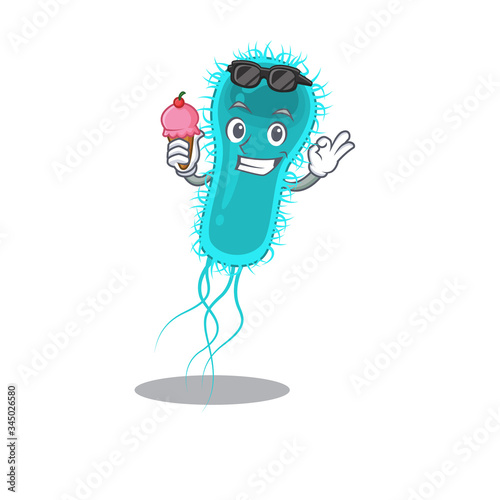 Cartoon design concept of escherichia coli bacteria having an ice cream