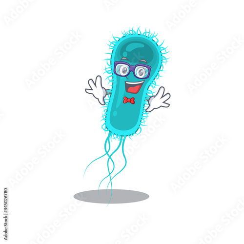 Mascot design style of geek escherichia coli bacteria with glasses