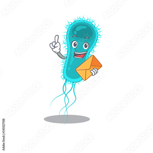Happy escherichia coli bacteria mascot design concept with brown envelope