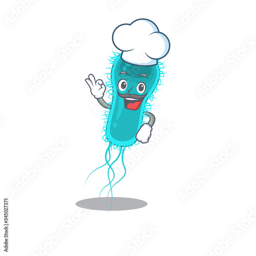 Escherichia coli bacteria chef cartoon design style wearing white hat