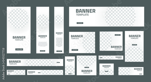 set of creative web banners of standard size with a place for photos. Business ad banner. Vertical horizontal and square template. Vector Illustration EPS 10