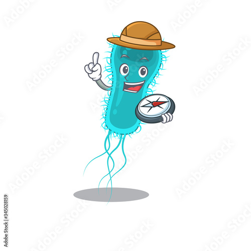 mascot design concept of escherichia coli bacteria explorer with a compass