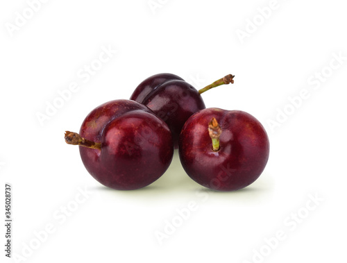 Plum fruit isolated on white background.With clipping path.