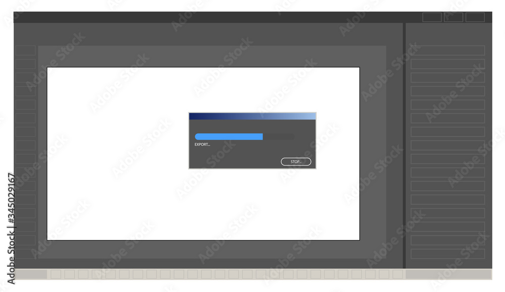 image export window with loading bar. Screen programs for working with pictures. Vector image export window with loading bar. Screen programs for working with pictures. Vector