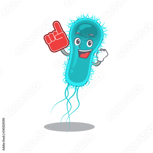 Escherichia coli bacteria presented in cartoon character design with Foam finger