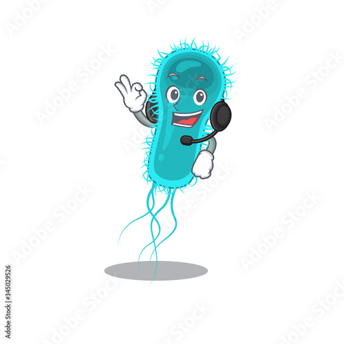 A gorgeous escherichia coli bacteria mascot character concept wearing headphone