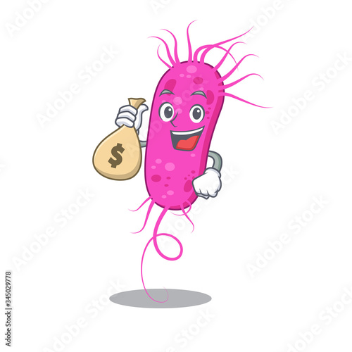 Rich pseudomoa bacteria cartoon design holds money bags