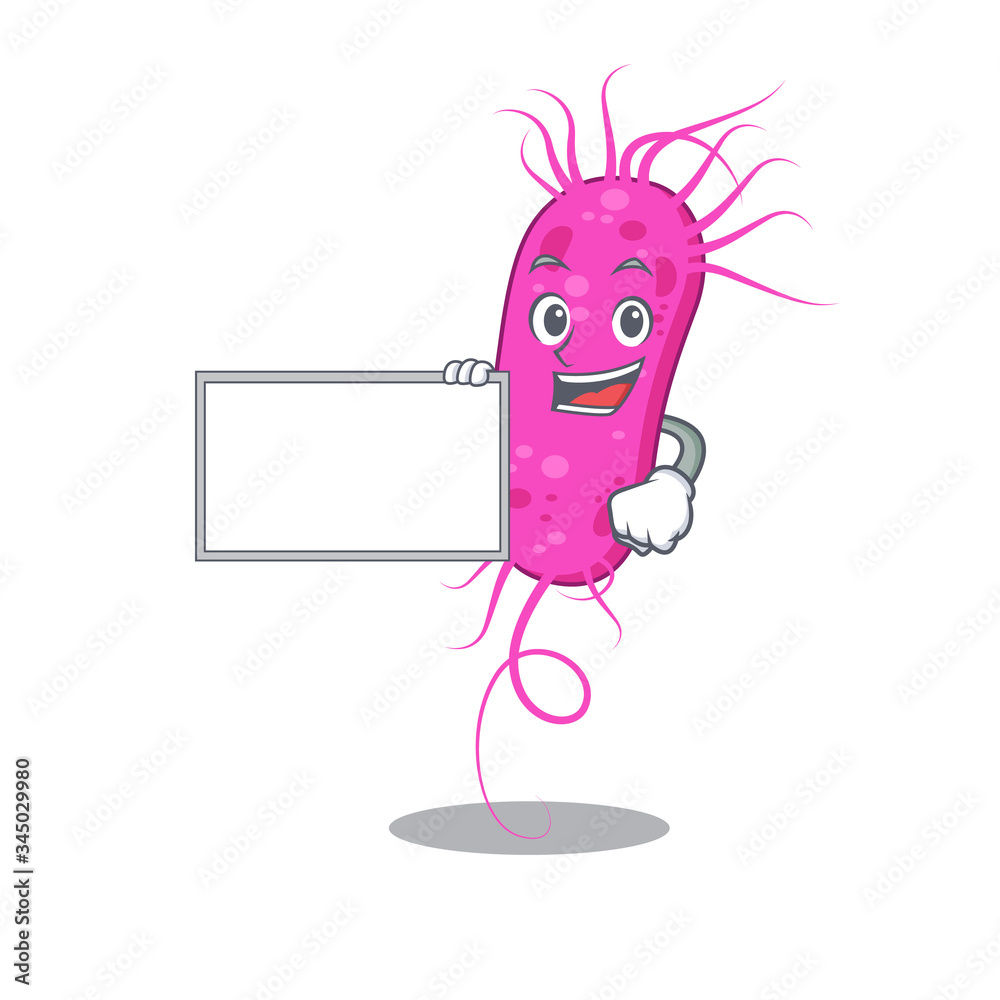Pseudomoa bacteria cartoon character design style with board