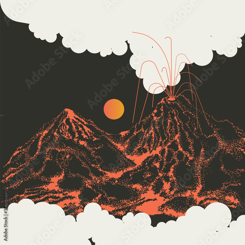 The eruption of the volcano illustration. The volcano is burning. Natural disaster