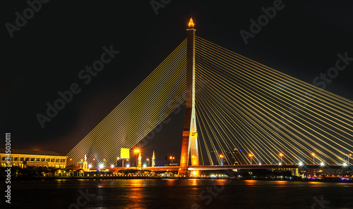 Photography Illuminated Rama VIII Bridge at night