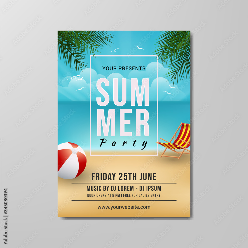 Εκτύπωση καμβά summer party flyer template design vector illustration