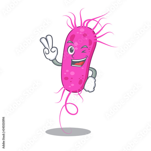 Happy pseudomoa bacteria cartoon design concept with two fingers
