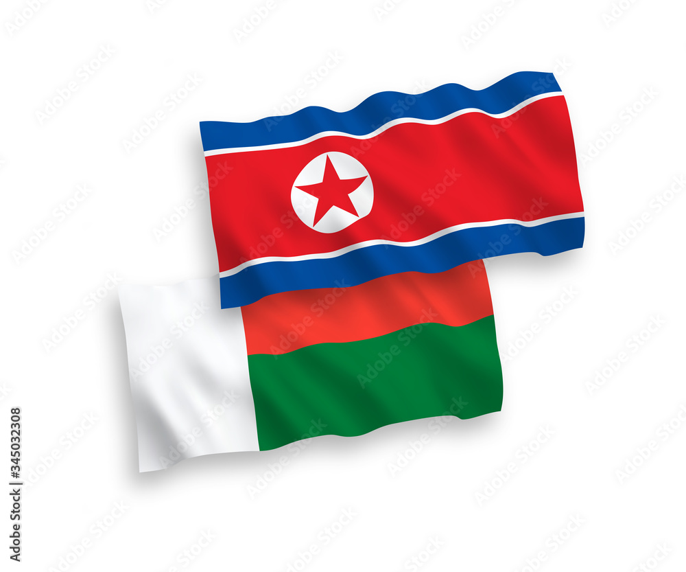 Flags of North Korea and Madagascar on a white background