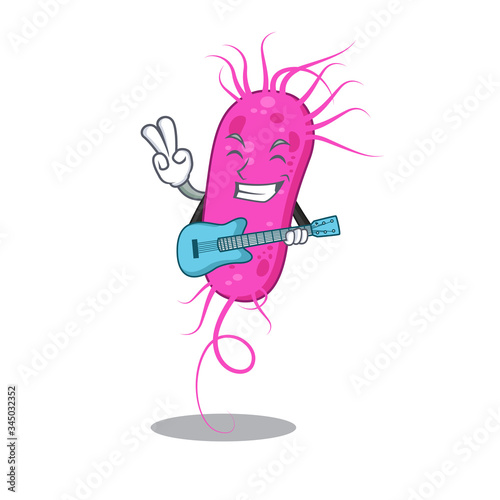 Talented musician of pseudomoa bacteria cartoon design playing a guitar