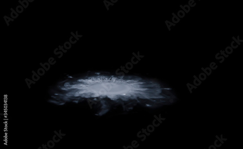 Blurred images of milk droplets falling on the black glass surface cause a wide distribution of milk.