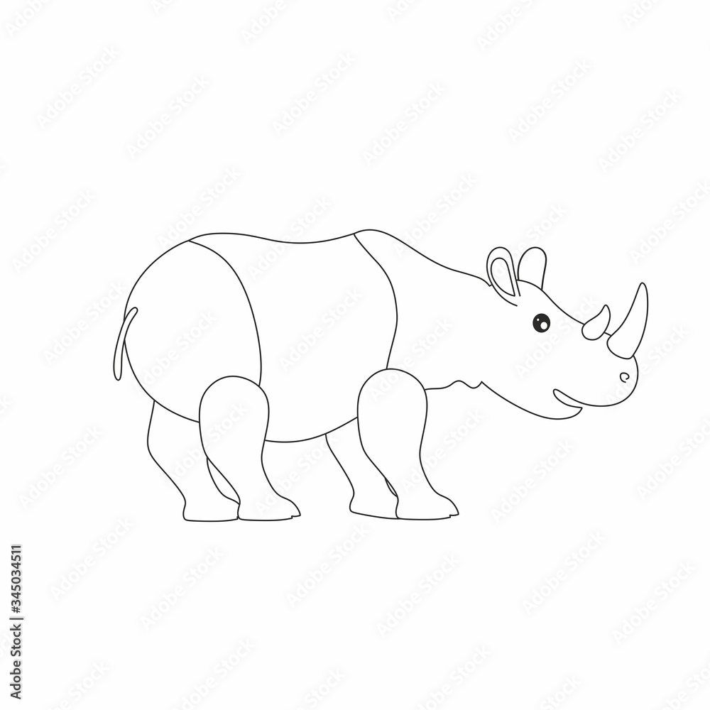 Children's coloring book rhinoceros and animals of Africa. Contour illustration for children. Wild animals of Africa and savanna