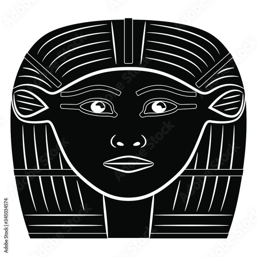 Isolated vector illustration. Head of ancient Egyptian goddess of love Hathor. Black and white silhouette.