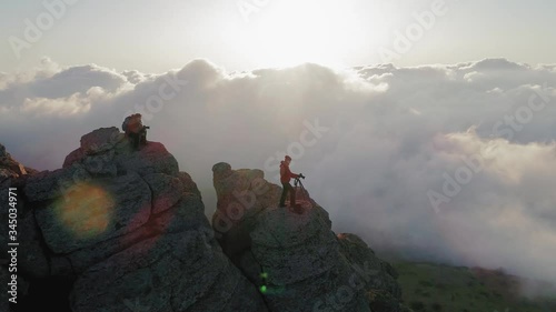 The canyon of Crimea is a popular place, fog, rocks in the clouds photo