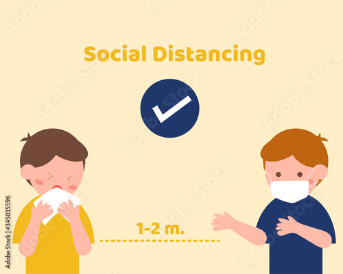 Covid-19 crisis: Social Distancing for protect corona virus . Cartoon vector style for your design	