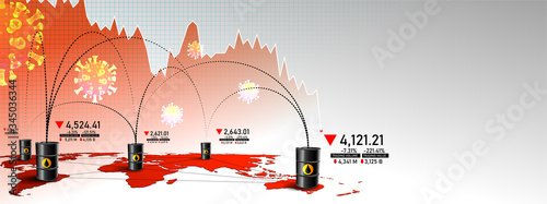 Oil barrels transaction with graph falling down crisis. Corona virus or covid-19 impact oil crisis in 2020