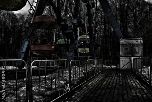 Old, scary and abandoned amusement park in Russia