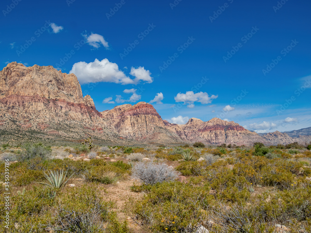 Sunny view of the beautiful Bridge Mountain in Red Rock Canyon area