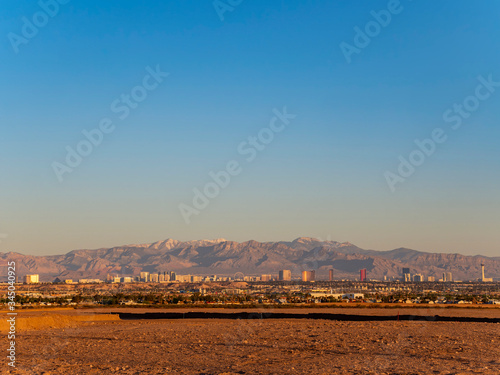 Canvas Print Sunrise high angle view of the Strip skyline