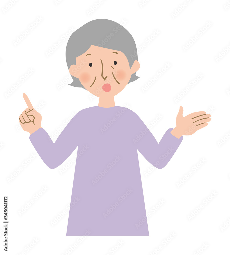 両手を広げて説明をするおばあちゃんのベクターイラスト 両手を広げて説明をするおばあちゃんのベクターイラスト
