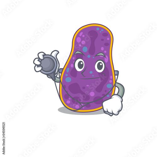 Shigella sp. bacteria in doctor cartoon character with tools