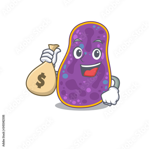Rich shigella sp. bacteria cartoon design holds money bags