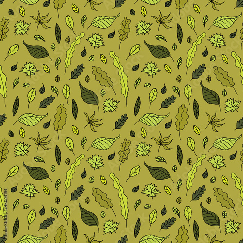 Autumn pattern with hand drawn line leaves