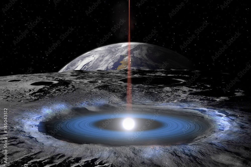Foto de Alien hatch in the crater of the moon and laser beam directed