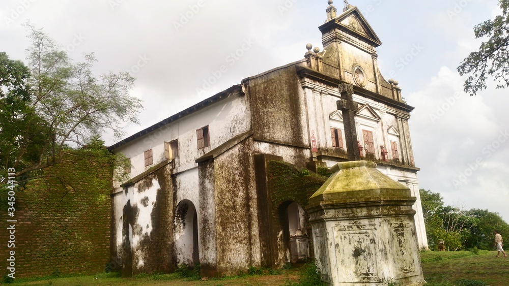 Exterior view of an old Catholic church.