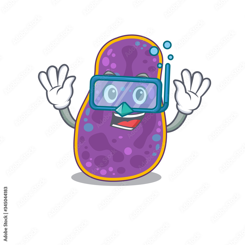 Shigella sp. bacteria mascot design concept wearing diving glasses Shigella sp. bacteria mascot design concept wearing diving glasses