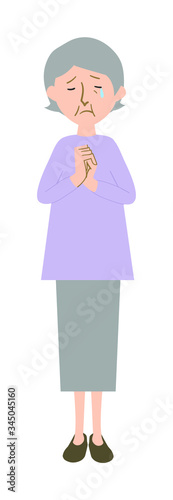 涙を流すおばあちゃんの全身ベクターイラスト
