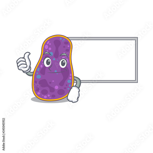 Humorous shigella sp. bacteria cartoon design Thumbs up bring a white board