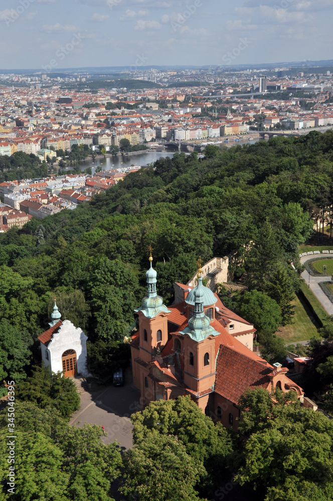 Prague. Panorama of the park, the Vltava and the old town