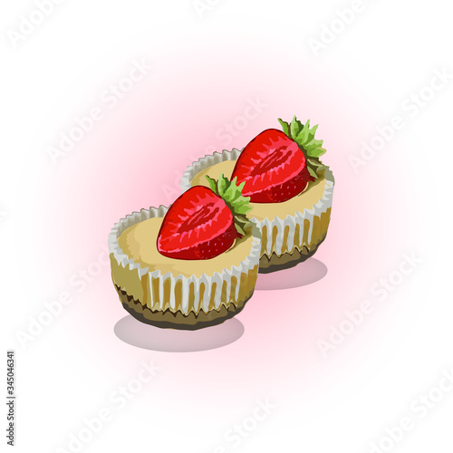 Strawberry cupcake pattern set. sweet summer, Tasty colorful dessert set for summer decorative, flavor, web design, or print. Vector Illustration.